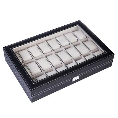 24Slot Leather Watch Box Jewelry Large Storage Space Organizer Present