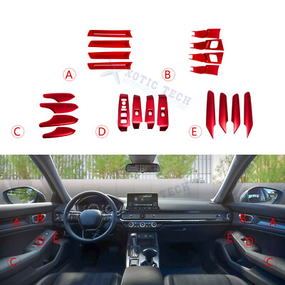 Sporty Red Door Side Armrest Panel Handle Bowl Cover Trim For Civic 11th Gen 22+