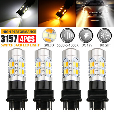 4x 3157 White/Amber Switchback LED Turn Signal Parking Light Bulbs 4157na 3457na