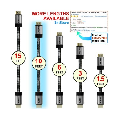 HDMI Cable 10 FT (4K UHD HDMI 2.0 Ready) - Braided Cord - Ultra High Speed 18...