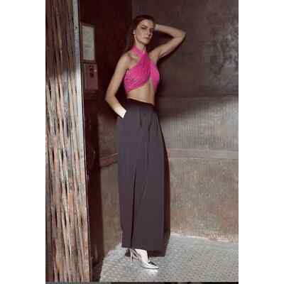 LVB. Women's Lurex Jersey Criss Cross Halter top Hot Pink 2
