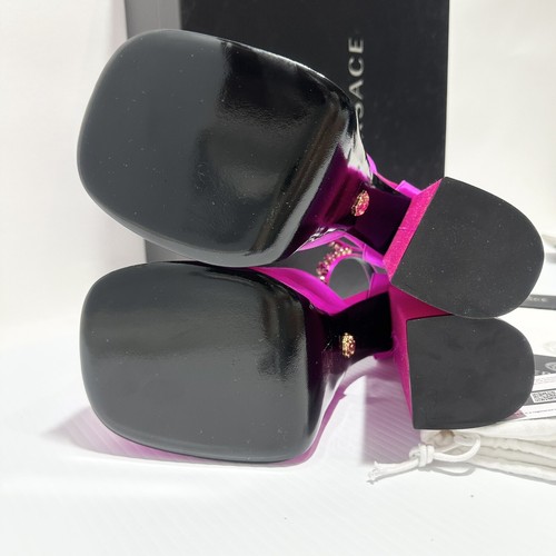 Pre-owned Versace Aevitas Platform Pink Fuchsia Satin Pump Crystal Size 38/ 8 Nwb $1,575