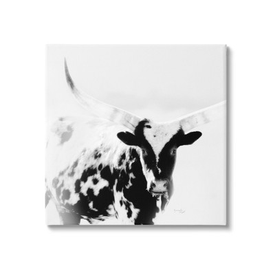 Spotted Longhorn Cattle Meeting Gaze Animal Portrait Canvas Wall Art, Design ...