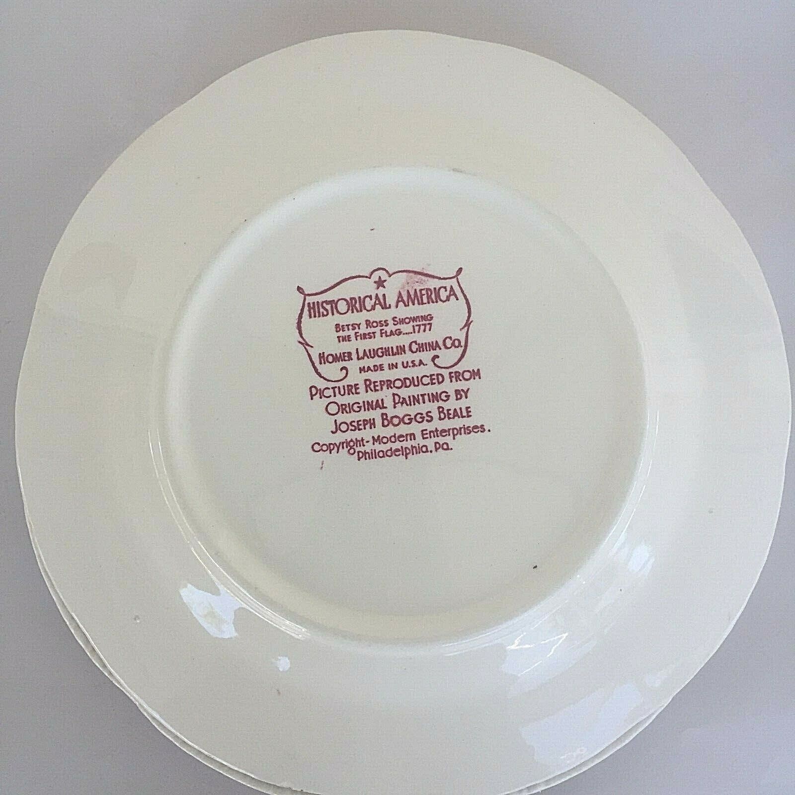 Vintage Homer Laughlin Historical America Red Transferware Betsy Ross 4 Plates
