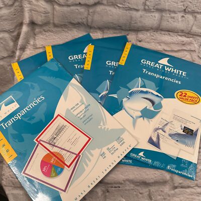 Lot Of 5 White Shark Printable Presentation Transparencies Overhead Projector