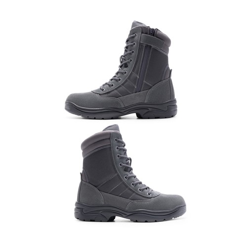 Men's Military Tactical Work Boots Side Zipper Leather Motorcycle Combat Boots