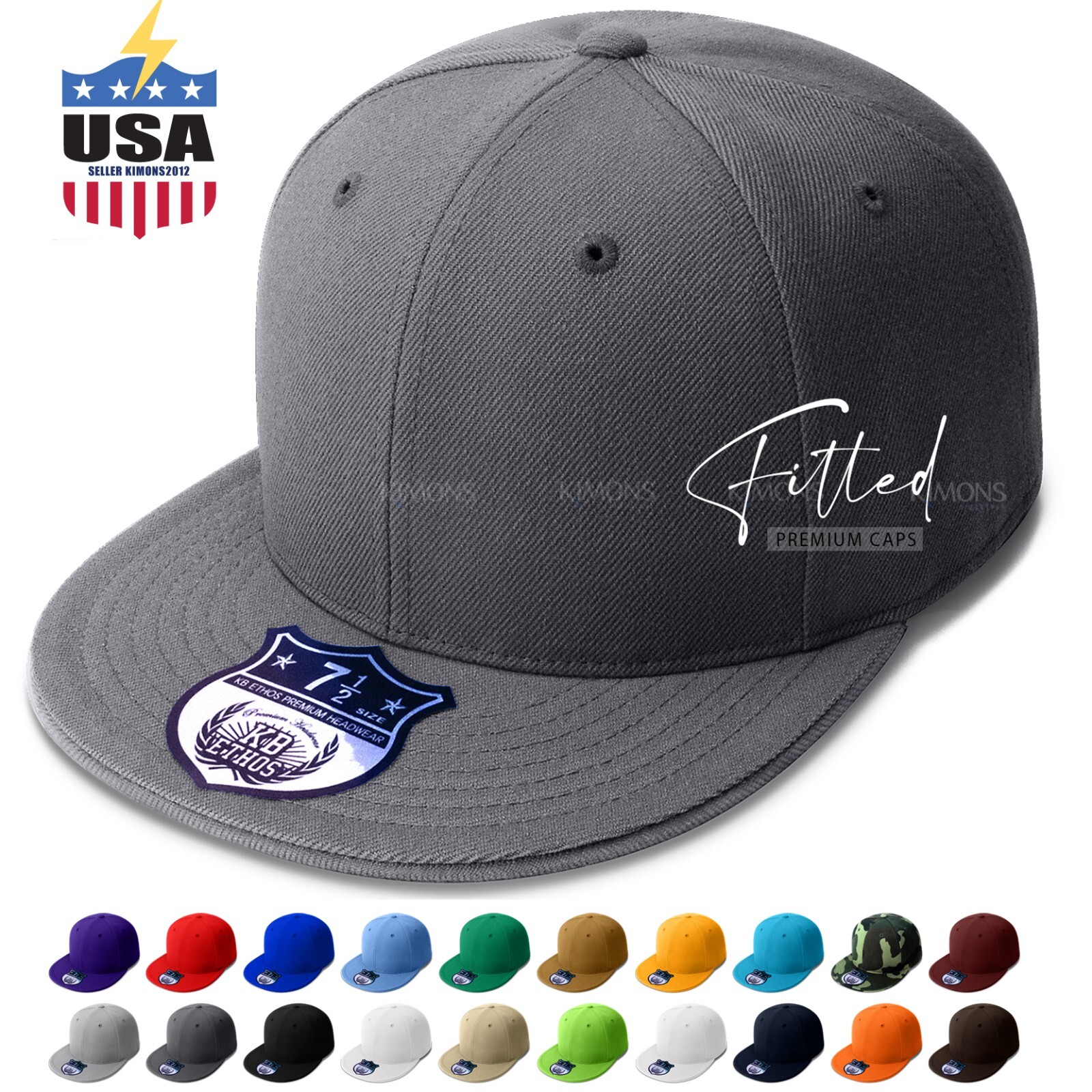 Premium Solid Fitted Baseball Cap Hat Blank Plain Flat Bill 9-Sizes Trucker