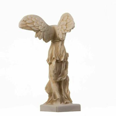 Winged Nike Victory of Samothrace Statue Gold Tone Alabaster 7.8 Inches