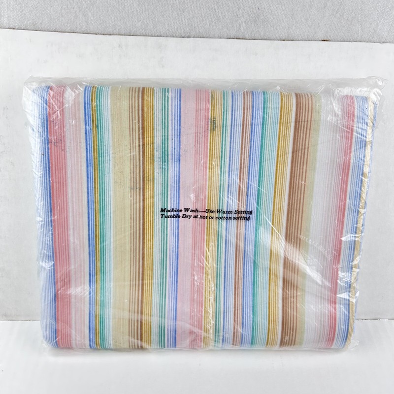 NIP vintage 70s FAMOUS MAKER STRIPED FLAT SHEET muslin luxury blend 80s USA NOS