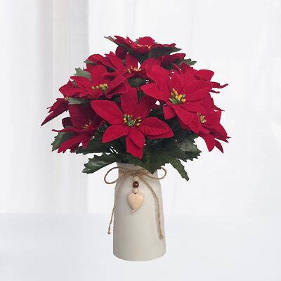 Artificial Red Poinsettia Christmas Flower Arrangement in Decorative White Va...