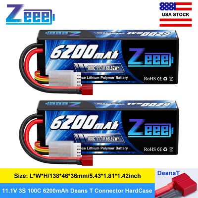 2xZeee 3S Lipo Battery 6200mAh 11.1V 100C Deans T for RC Car Truck Heli Airplane