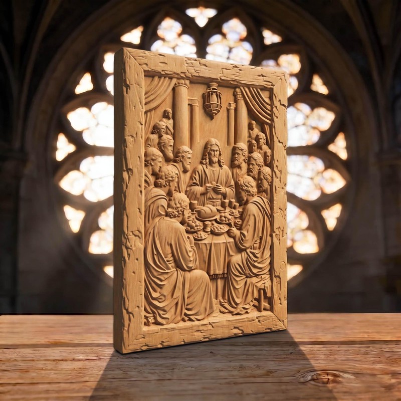 The Last Supper 2 Rustic Frame Wooden Carved Handmade Christian Icon Home Decor
