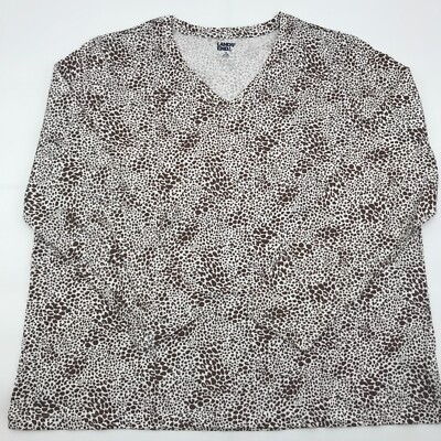 Leopard Print Top 1X Women's Plus Size V Neck Long Sleeve Animal Print Tee New