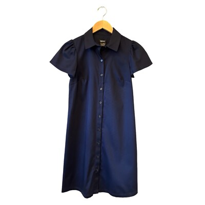 DKNY Navy Button Front Cotton Shirt Dress Size 4 NWT Cap Sleeves Versatile