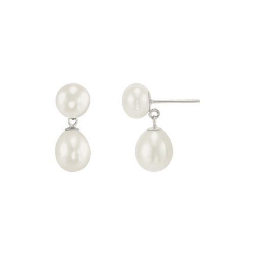 Pre-owned Welry White Freshwater Pearl Double Drop Earrings In 14k White Gold