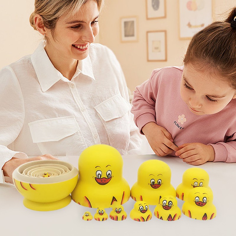Duck Nesting Dolls For Kids Russian Doll Set Of 10 Animal Pattern Nesting Dolls