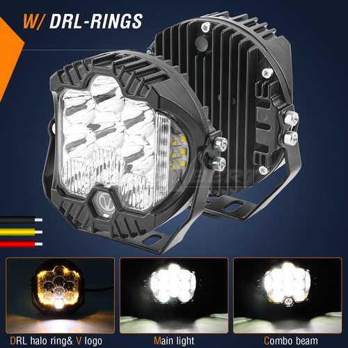 Side Shooter LED Pods Light 5 inch Off Road Yellow Halo DRL Driving Fog Lights