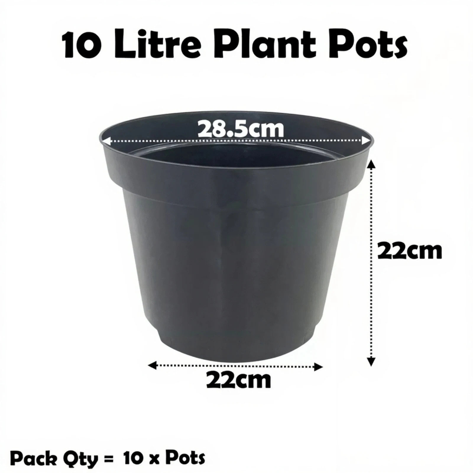 10 Litre Black Plant Pots Plastic Round Flower Pot L LT High Quality Qty =  10 | eBay