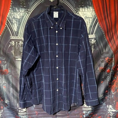 Brooks Brothers Button-Down Shirt Men's L Blue Cotton Checked Casual Streetwear