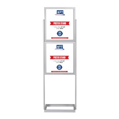 Metal EcoInfo Board Poster Sign Double Sided Slide-In 22x28'' Silver 2 Tier
