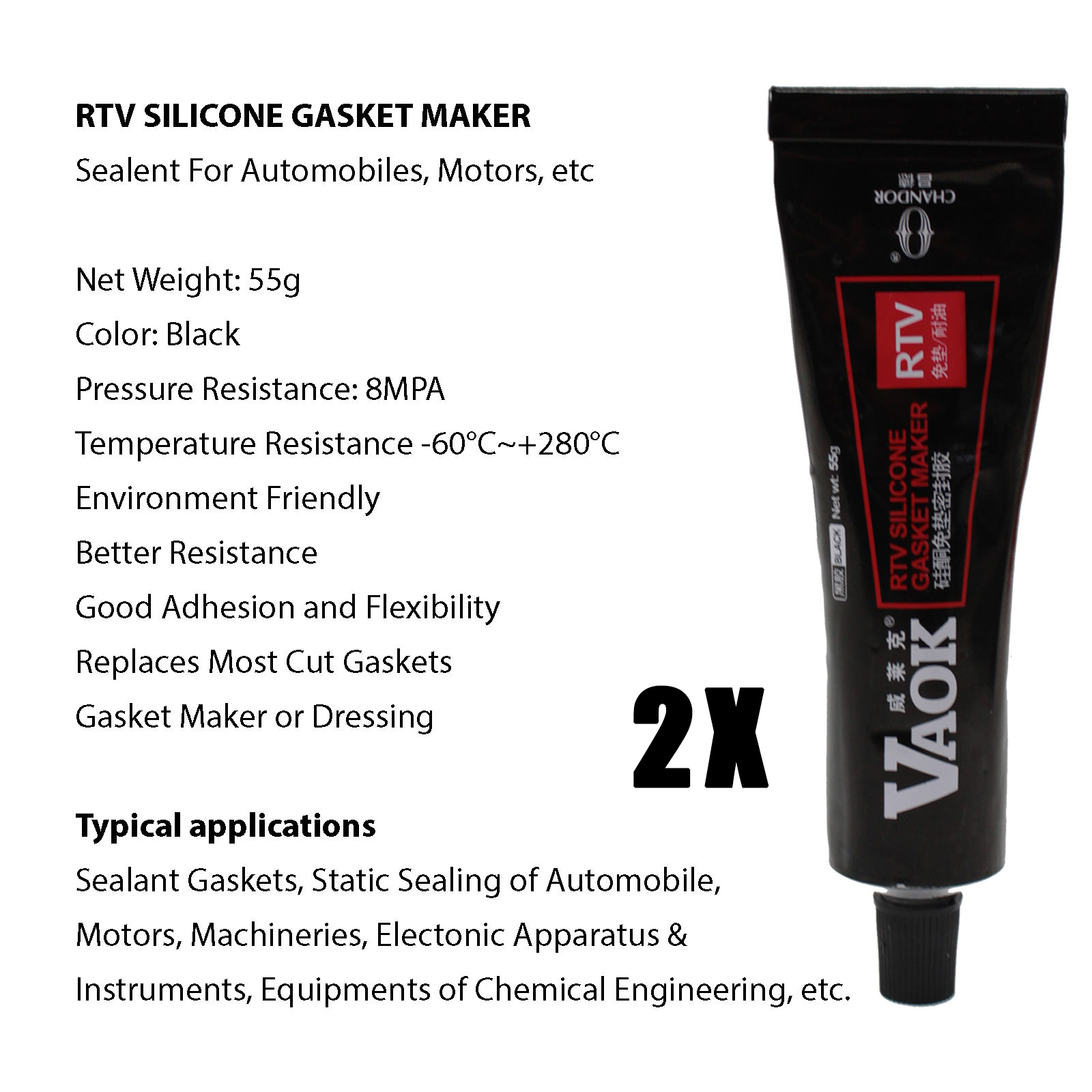 2x New Black 55G RTV Silicone Engine Gasket Maker Exhaust Sealant