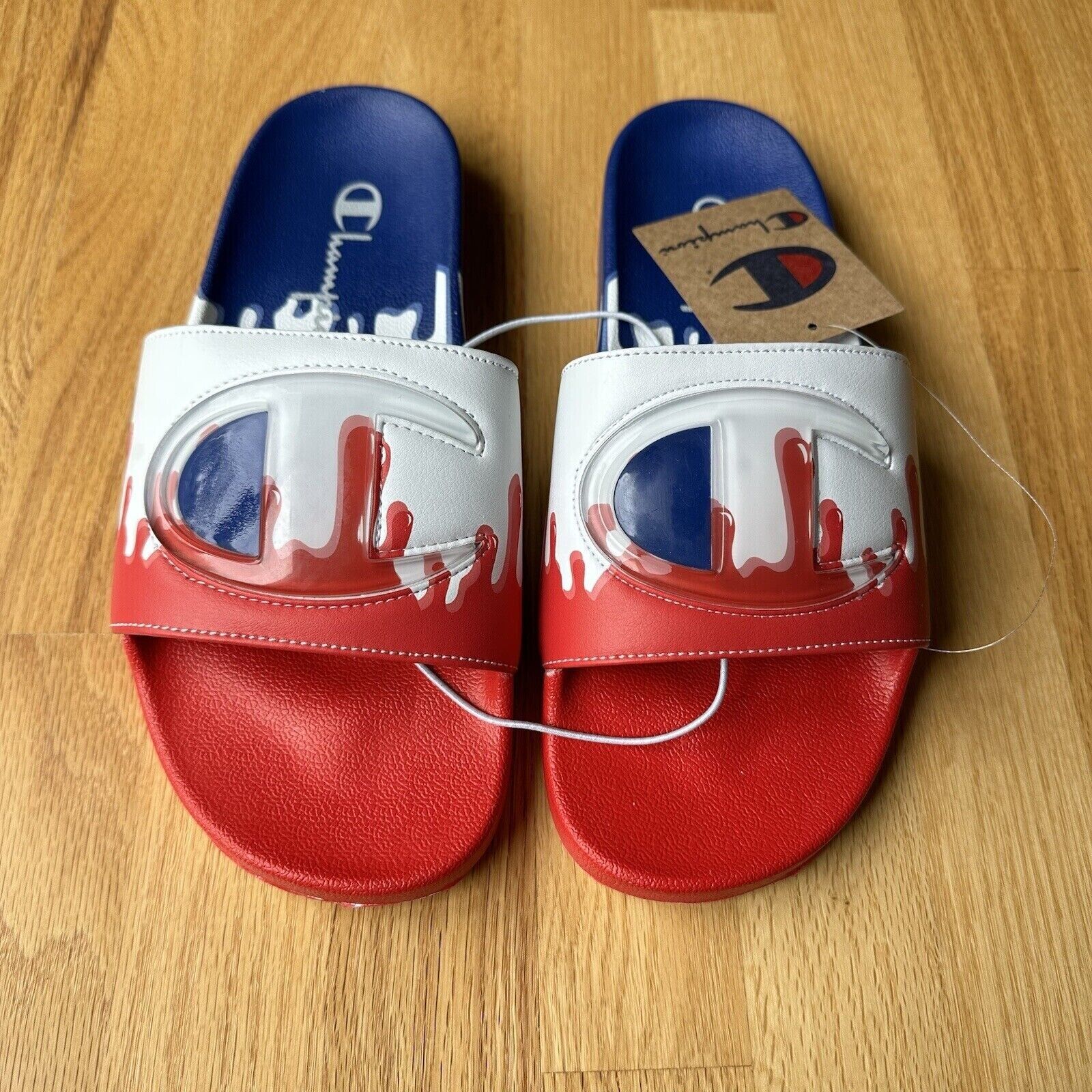 Champion Slides Mens US SZ 11 IPO DRIP Molded Red White Blue Champion Slides Mens US SZ 11 IPO DRIP Molded Red White Blue