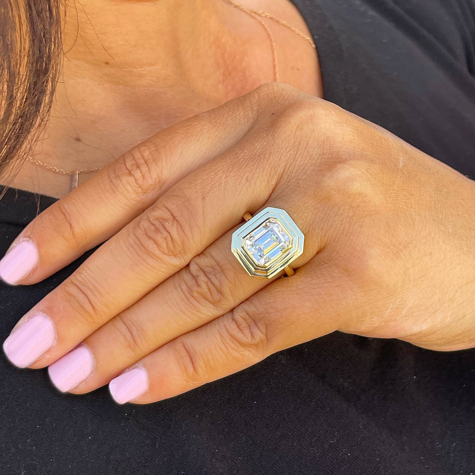 Pre-owned Knr 14k Solid Yellow Gold Emerald Cut Moissanite Engagement Ring Bezel Set 3.50ct