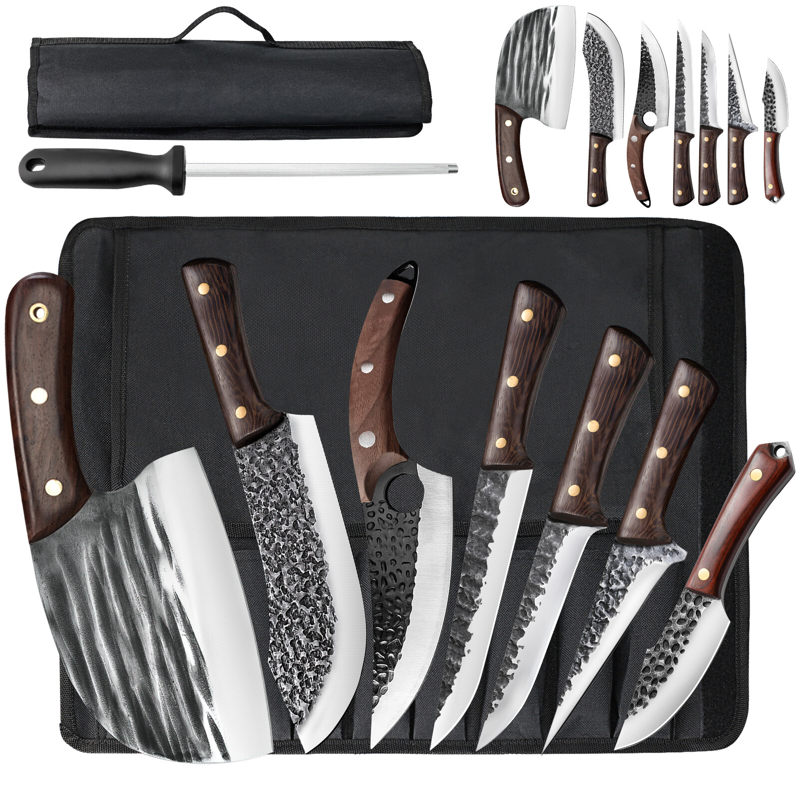 Kitchen Knives With Leather Roll Bag