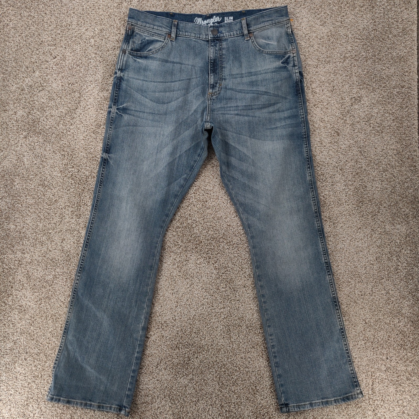 Men's 36x34 Blue Slim Boot Stretch Denim Logo Casual