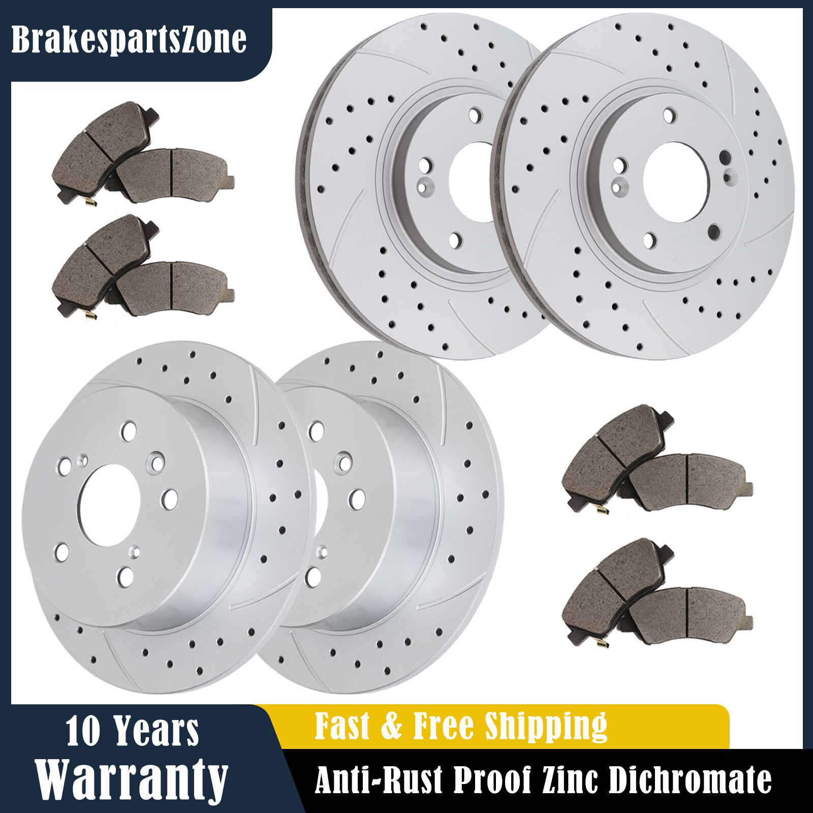 300mm Front 284mm Rear Brake Rotors Pads fit for Hyundai Sonata Optima Slotted
