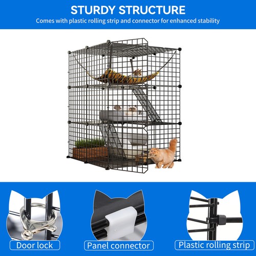 3 Tiers Kennels Pet Crate Cat Cage Indoor Cat DIY Cat Enclosures Metal Playpen