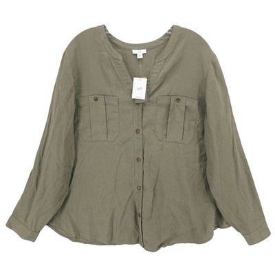 NWT J JILL Shirt Blouse Lichen Green Tencel Lyocell Roll Tab Sleeve 2X