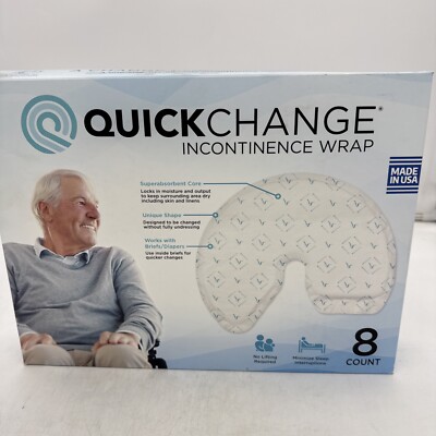 Quick Change Men Maximum Absorbency Incontinence Wrap 8ct. One Size Made In USA
