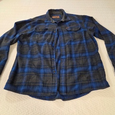 Orvis Mens XL Blue Gray Plaid Heavyweight Cotton Flannel Button Front Shirt