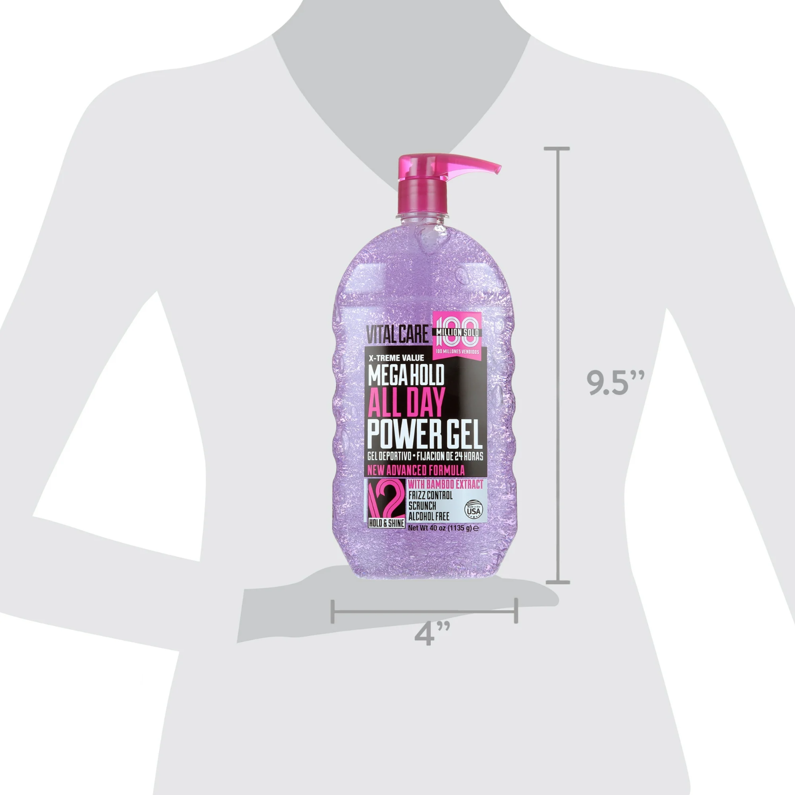 Vitalcare Mega Hold All Day Power Hair Gel, 40 Oz Alcohol-Free Frizz Control