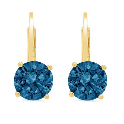 Pre-owned Pucci 2.0 Ct Round Cut Natural London Blue Topaz Drop Dangle Earrings 14k Yellow Gold