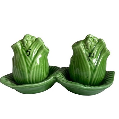 Vintage Green Fennel 1970s Salt and Pepper Shakers From France...