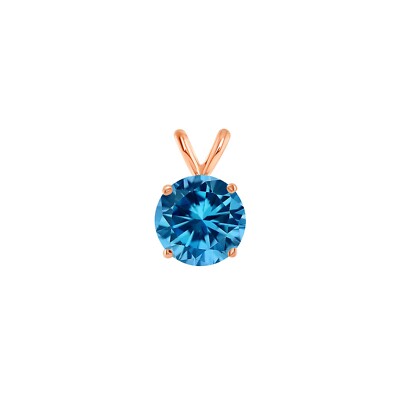 Pre-owned Shine Brite With A Diamond 2 Ct Round Cut Blue Solid Real 14k Rose Gold Solitaire Pendant 18" Necklace In Pink