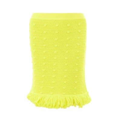 Bottega Veneta Neon Yellow Knitted Crochet Fringe Mini Skirt Sz M NEW
