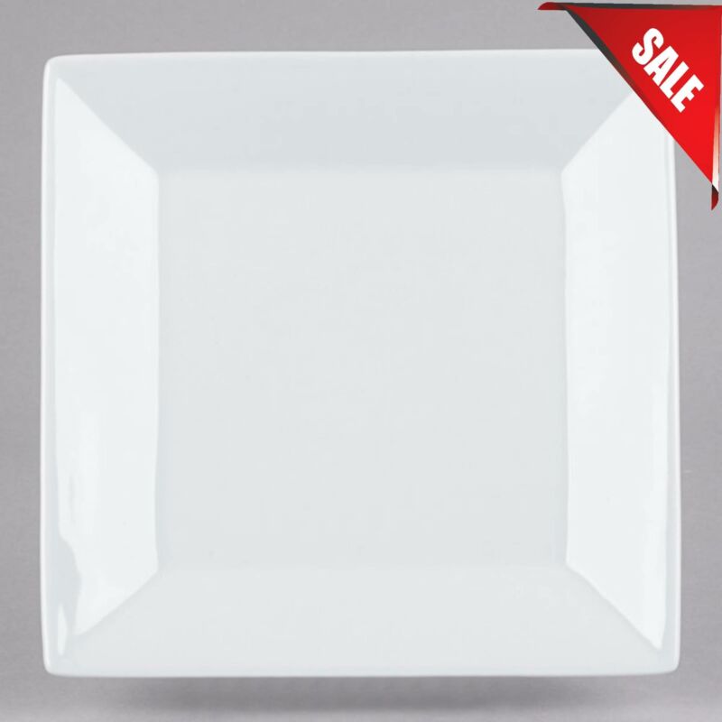 (4/Pack) Bulk 8 Bright White Commercial Restaurant Square Porcelain Plate