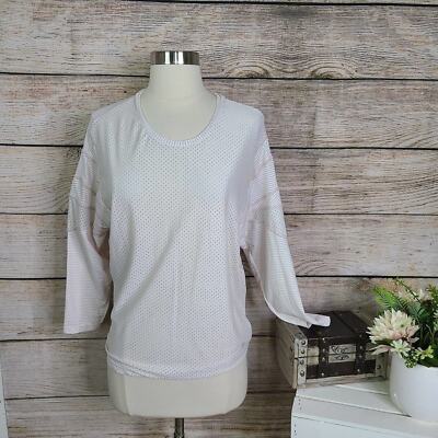 Anthropologie Women's Maaji Mesh Long Sleeve Pale Pink Perforated Top Size Small