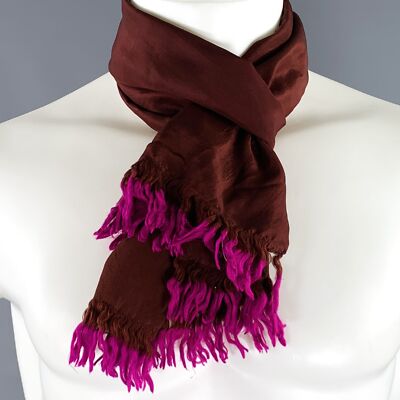 DRIES VAN NOTEN Brown Fuchsia Fringe Silk Scarf | eBay
