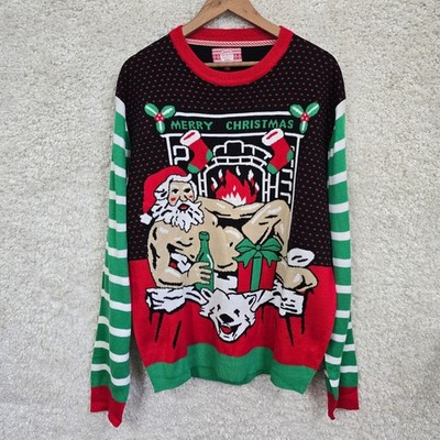 Kesis Naughty Santa Ugly Christmas Sweater Mens 2XL Green Red Funny Holiday