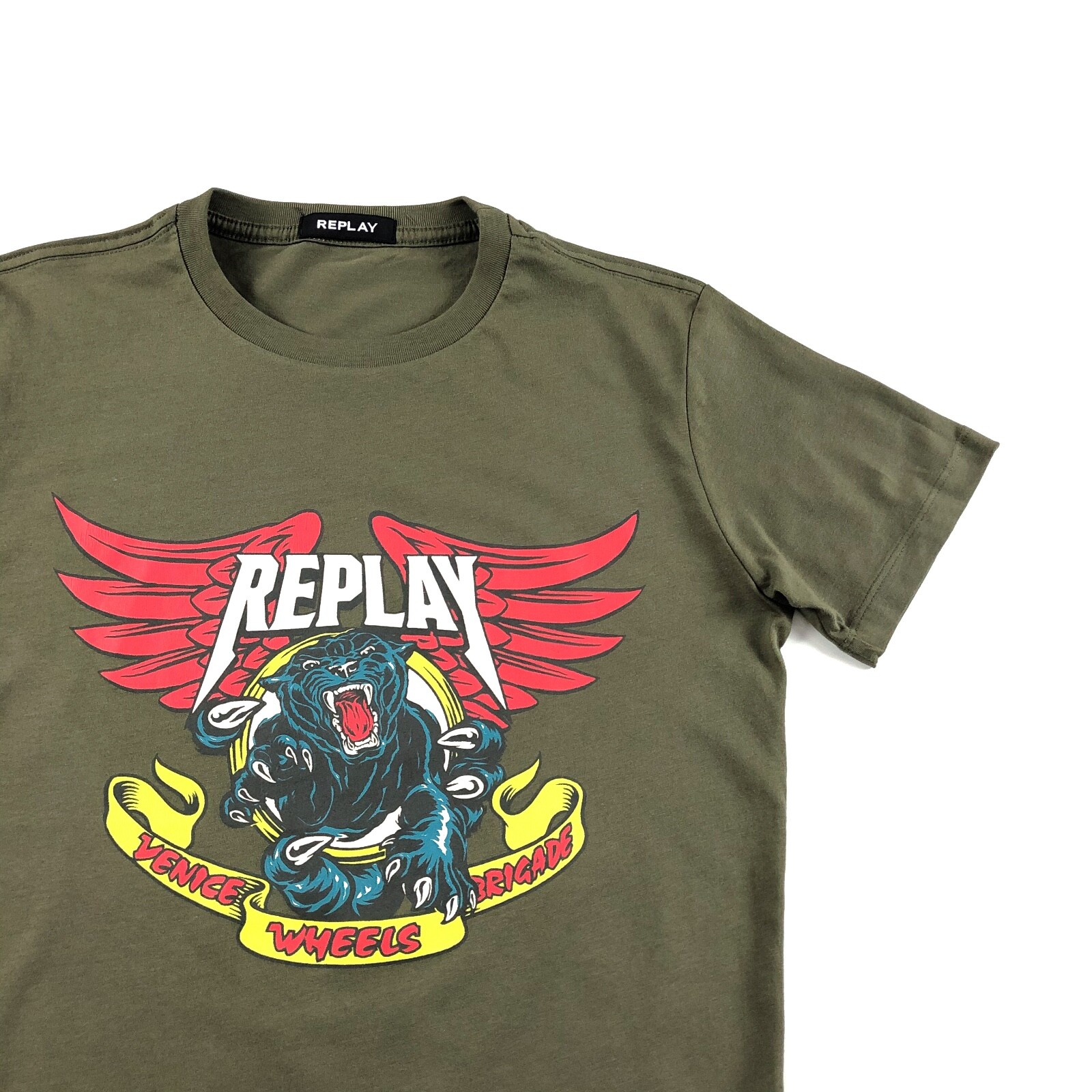 REPLAY T-Shirt Men's Crew Neck Regular Fit Olive Tiger Print