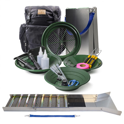 ASR Outdoor Deluxe 50'' Aluminum Folding Sluice Box Gold Panning Backpack Kit