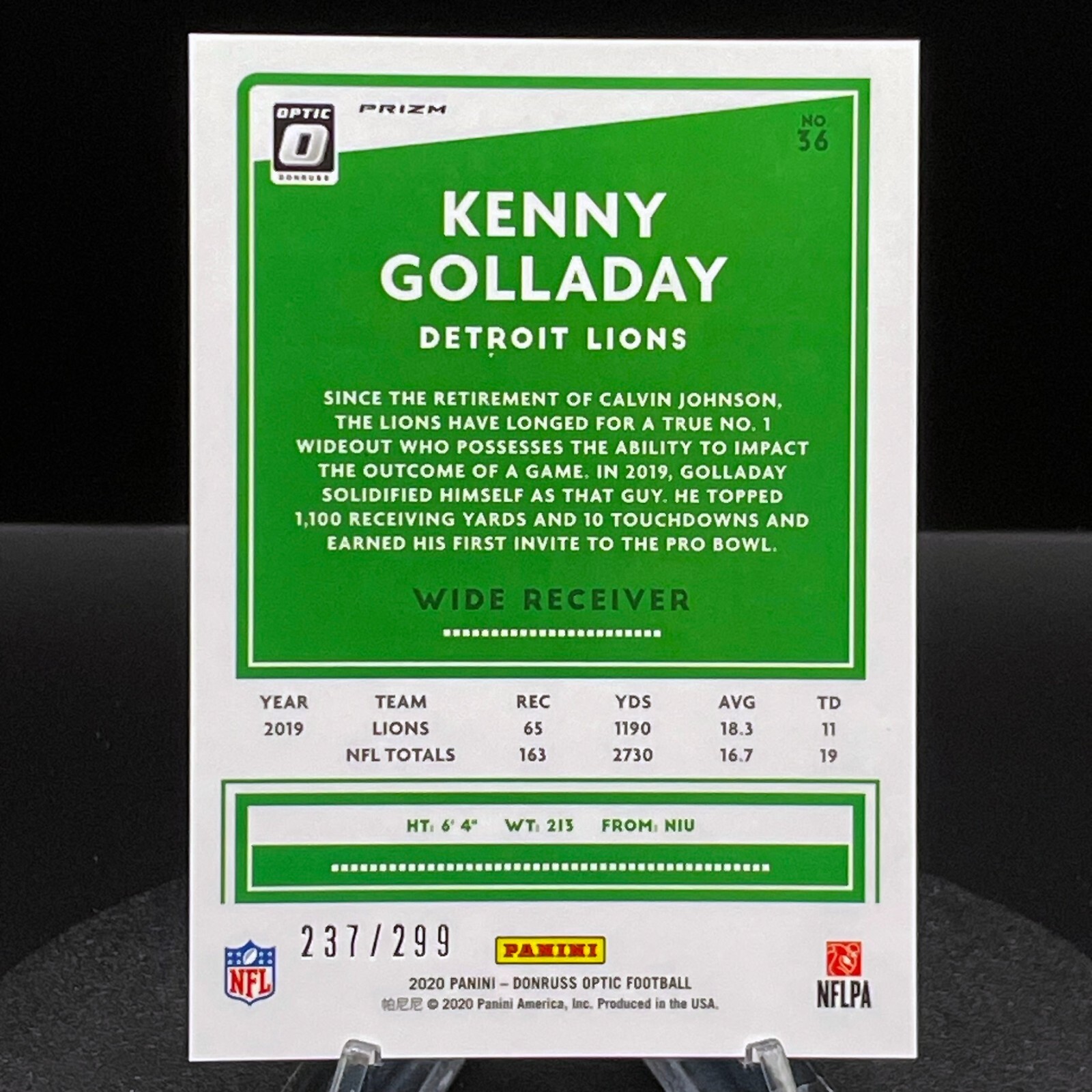 Additional photo 2 of 2020 Optic Football - Kenny Golladay #/299 - #36 BLUE HOLO COLOR MATCH MINT