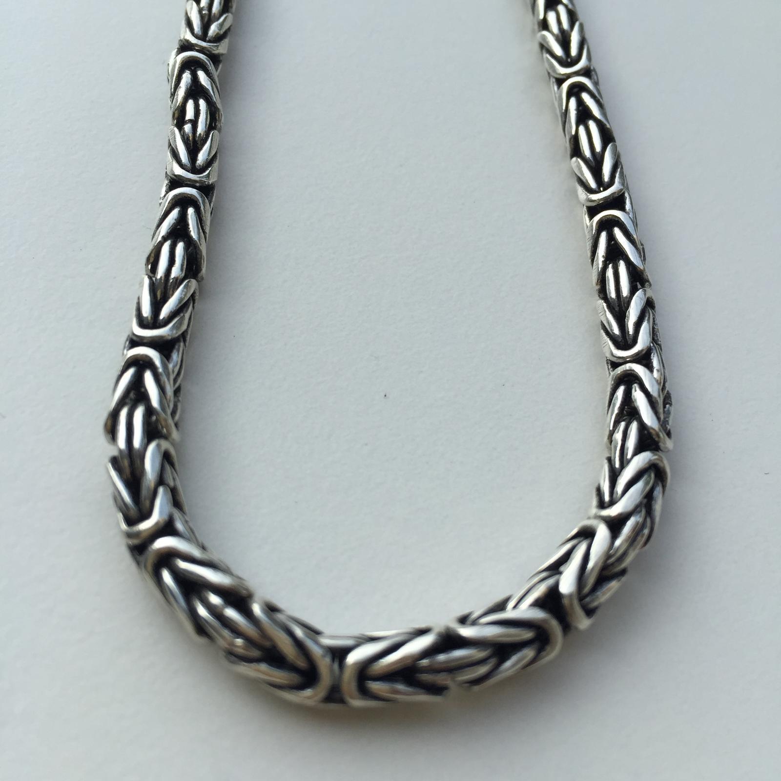 Pre-owned Handmade Bali Mens Byzantine Chain Necklace 6.5mm 105gr 24inch Solid 925 Sterling Silver
