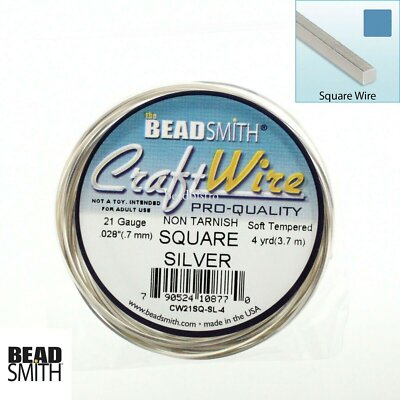 Beadsmith SQUARE Silver Plated Non-Tarnish 18 Gauge, 21 Gauge Square Craft Wire