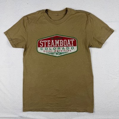 Steamboat Colorado Rocky Mountains Graphic T-Shirt Tan Mens Small Short Sleeve