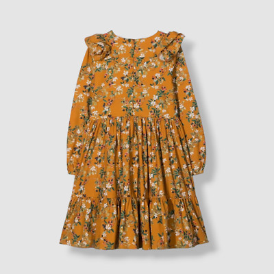 $99 Molo Kids Girls Orange Clea Floral-Print Dress Size 110-116/5-6